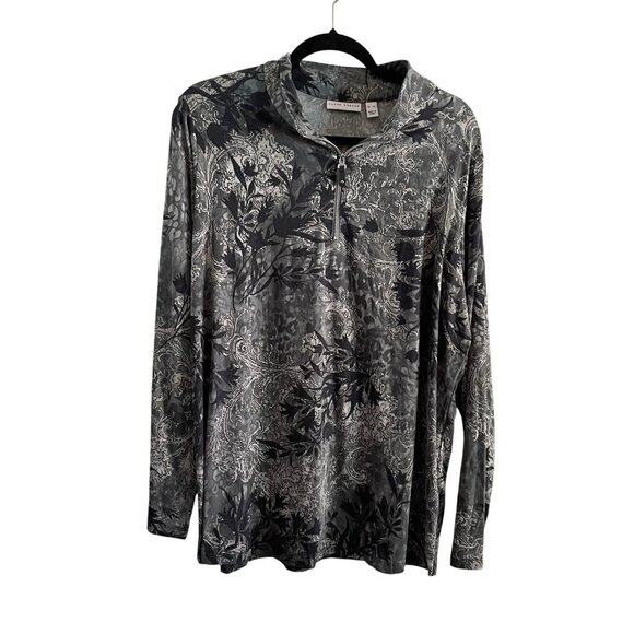 Susan Graver Women Size XL Gray Printed Soft 1/4 Zip Long Sleeve Pullover Top - Picture 1 of 10